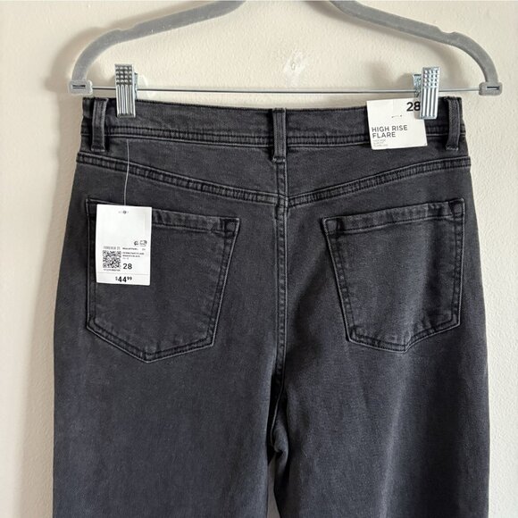 Forever 21 Womn 28 Washed Black Faux Feather Trim High Rise Flare Ankle Jean NWT - Picture 8 of 15